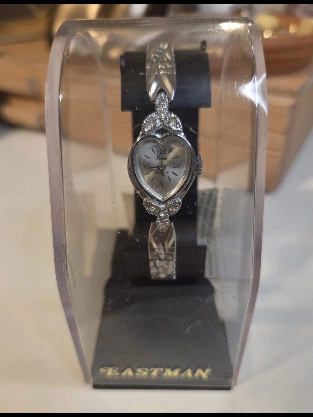 Vintage Silver Heart-Shaped Women's Watch with Crystal Accents